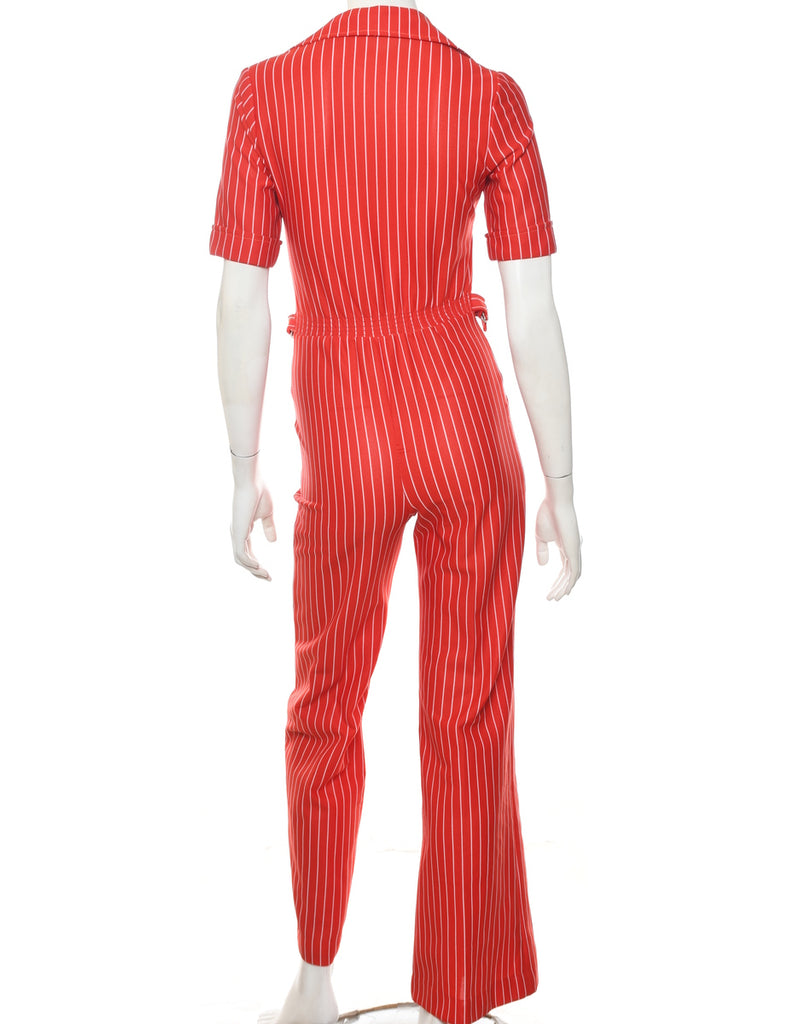 Striped Red & White 1970s Jumpsuit - XS