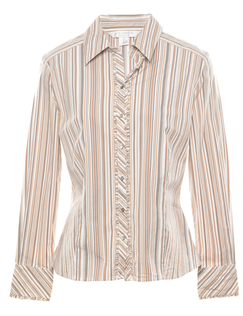Striped Ruffle Trim Y2K Shirt - M