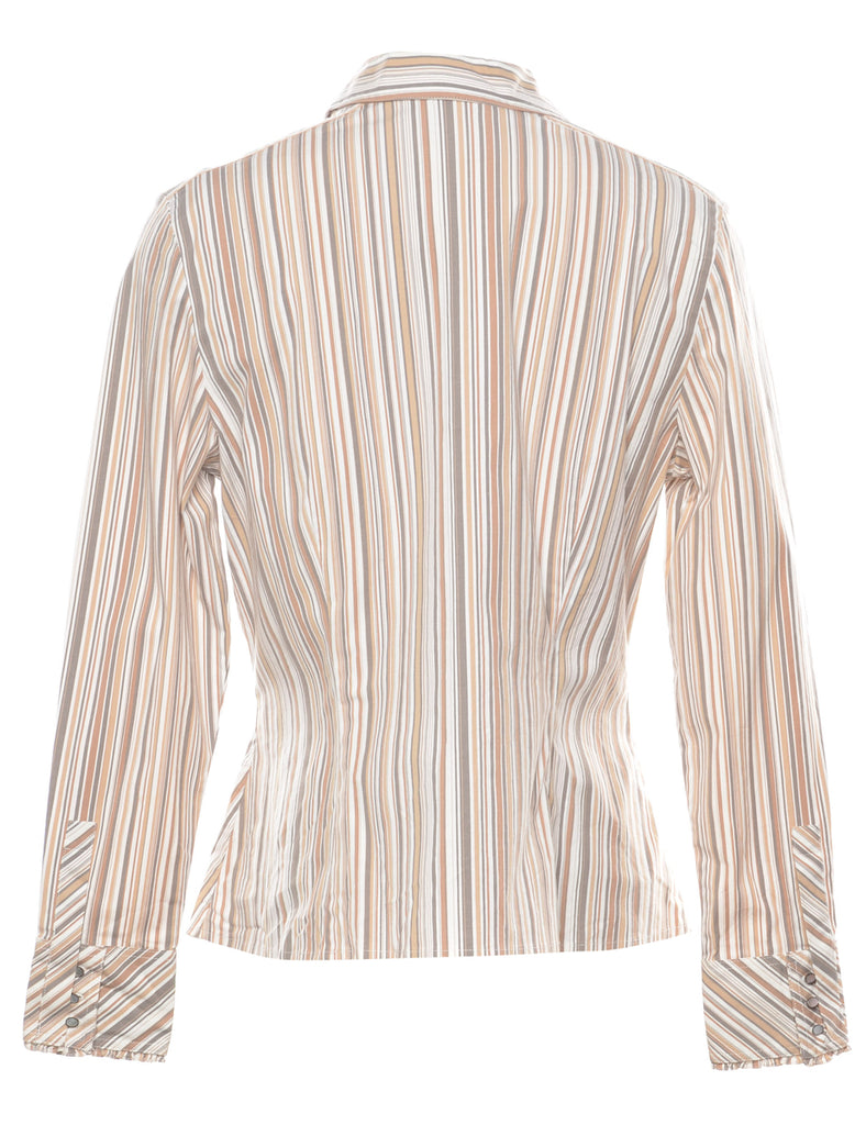 Striped Ruffle Trim Y2K Shirt - M