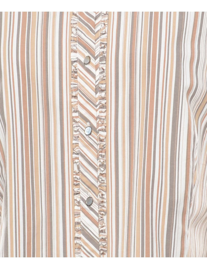 Striped Ruffle Trim Y2K Shirt - M