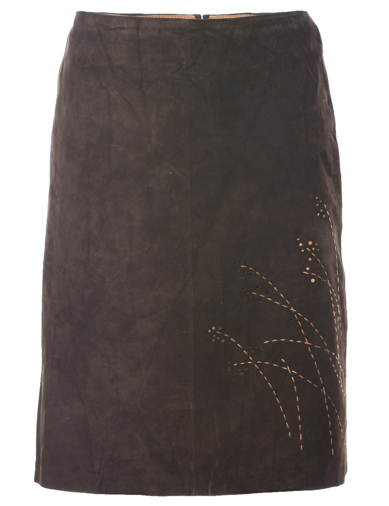 Suede Embroidered A-line Skirt - S