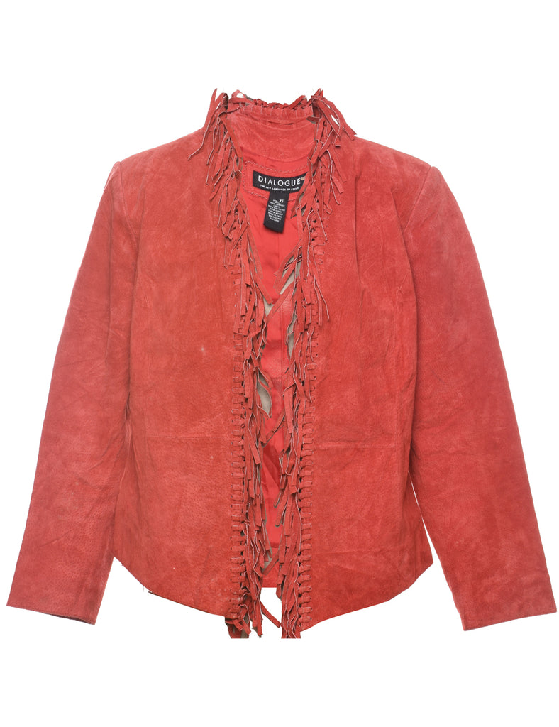 Suede Red Classic Fringed Jacket - XS