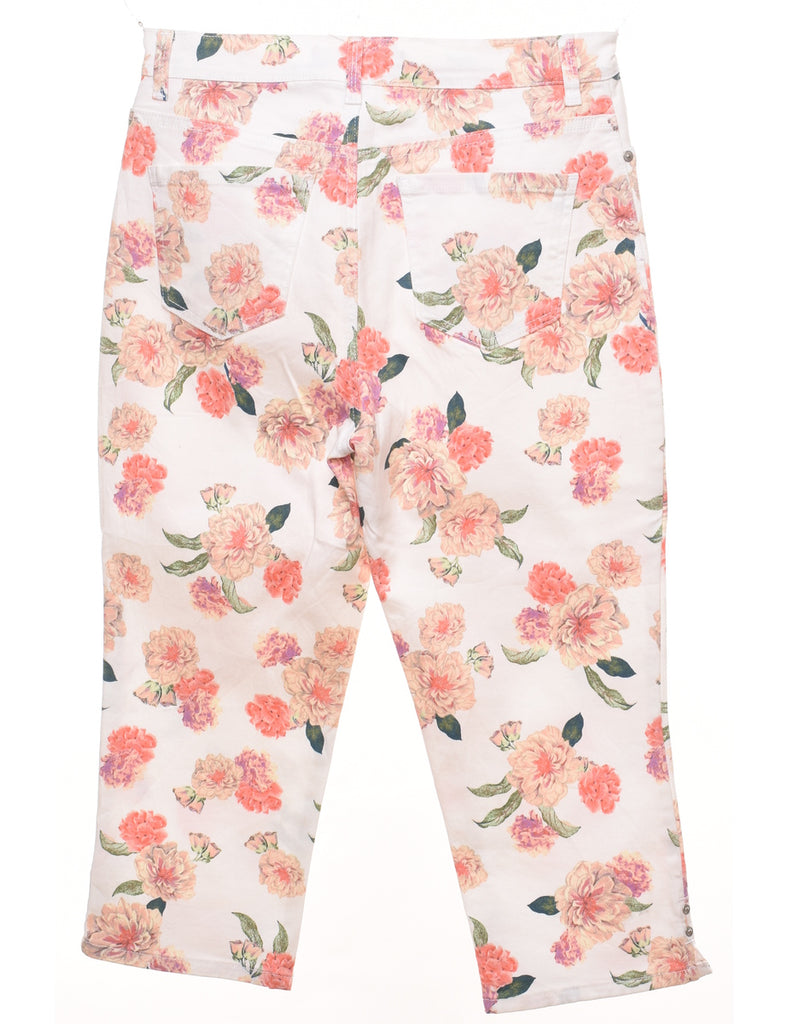 Tapered Cropped Floral Design Jeans - W32 L20