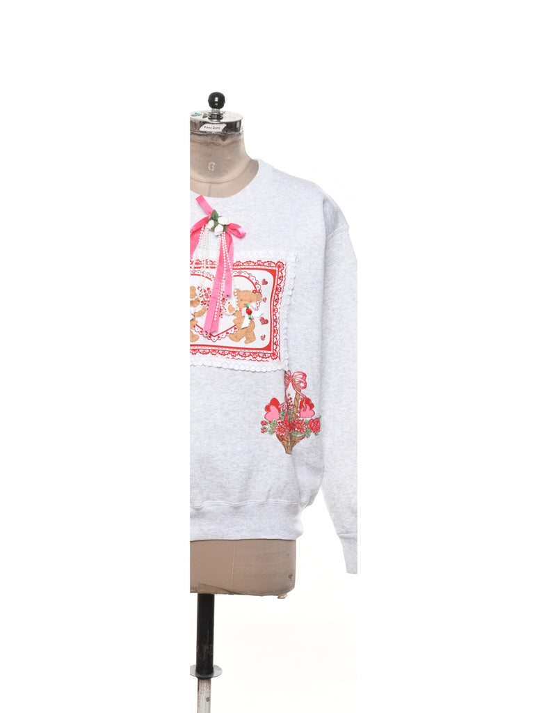 Teddy Bear Print Christmas Sweatshirt - M