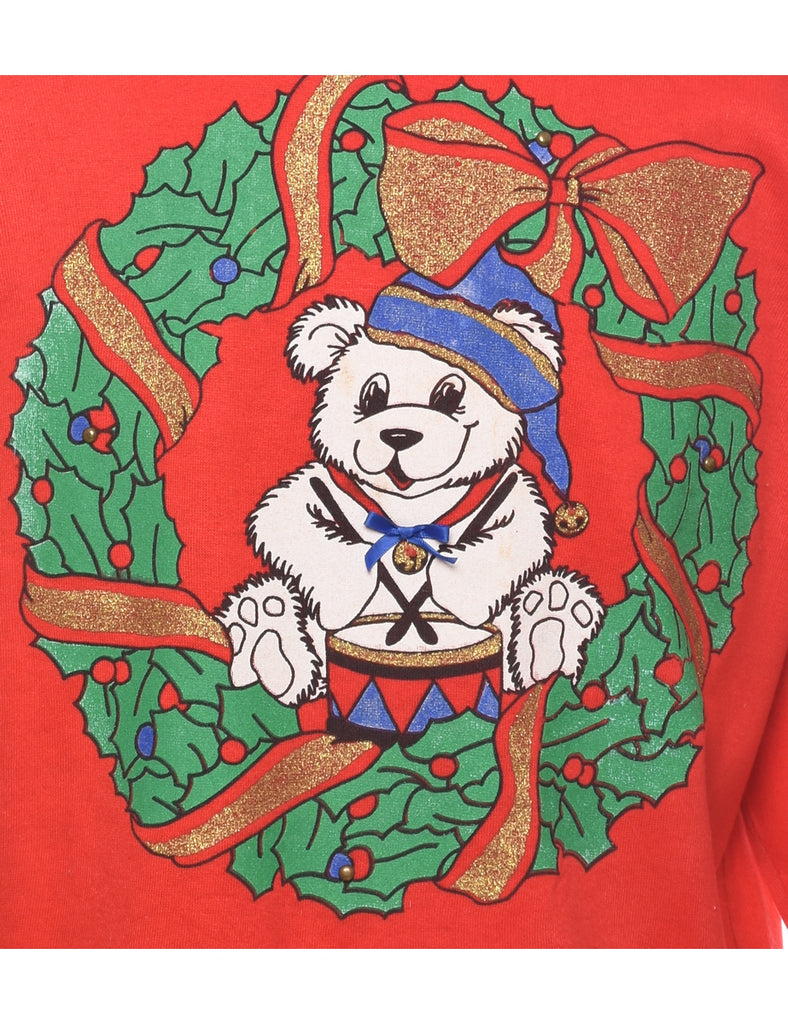 Teddy Bear Print Christmas Sweatshirt - L