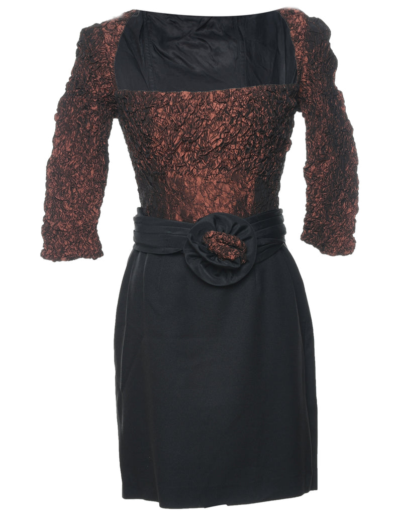 Two Tone 1980s Dark Brown & Black Metallic Evening Dress - XS