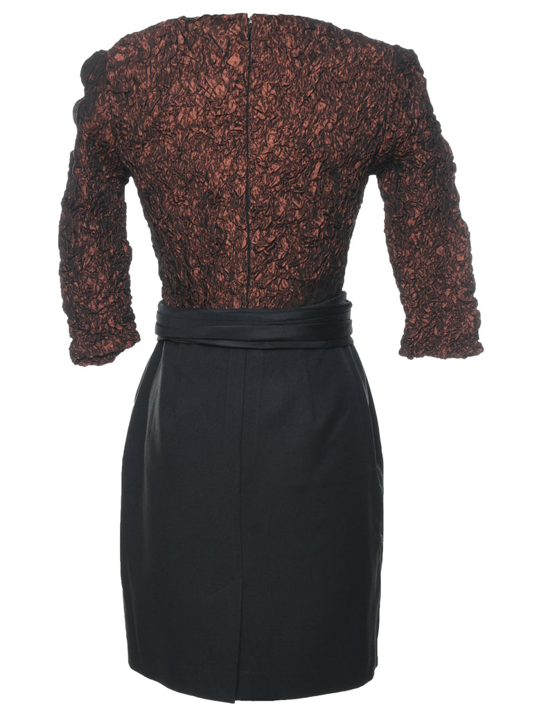 Two Tone 1980s Dark Brown & Black Metallic Evening Dress - XS