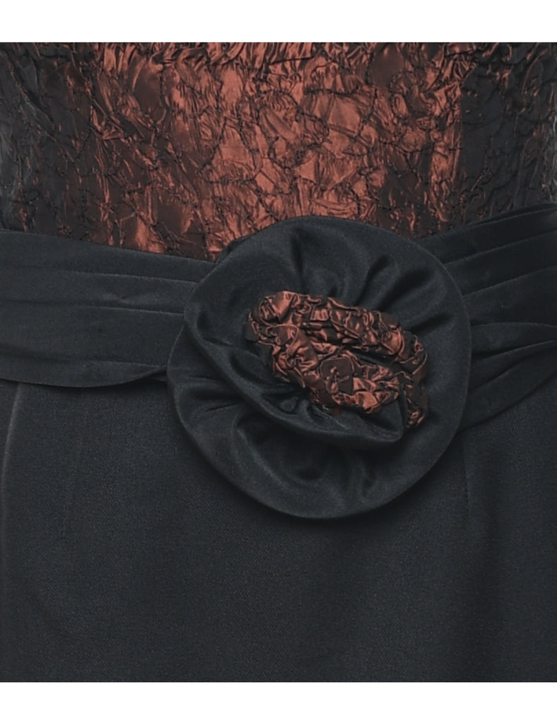 Two Tone 1980s Dark Brown & Black Metallic Evening Dress - XS