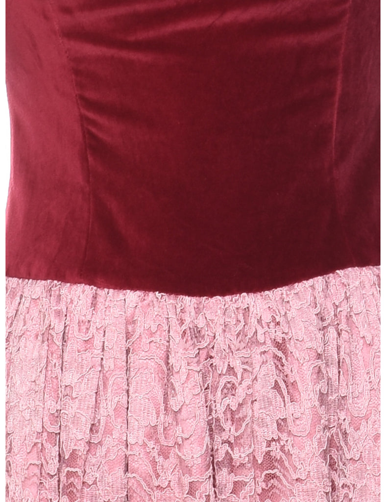 Two-Tone Maroon & Pink Velvet & Lace Evening Dress - M