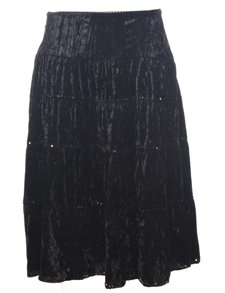 Velour Black Midi Skirt - S