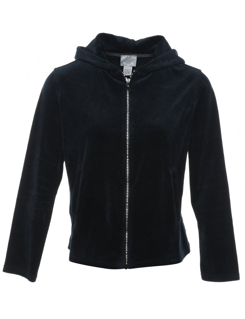 Velour Plain Black Y2K Sweatshirt - M