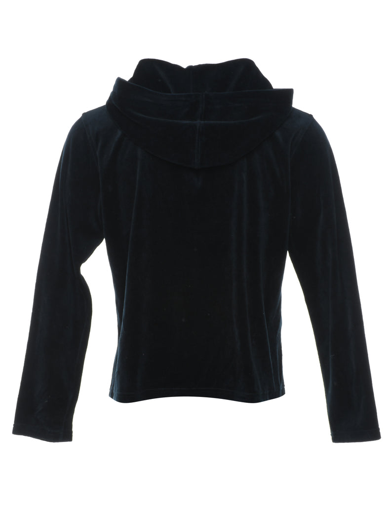 Velour Plain Black Y2K Sweatshirt - M