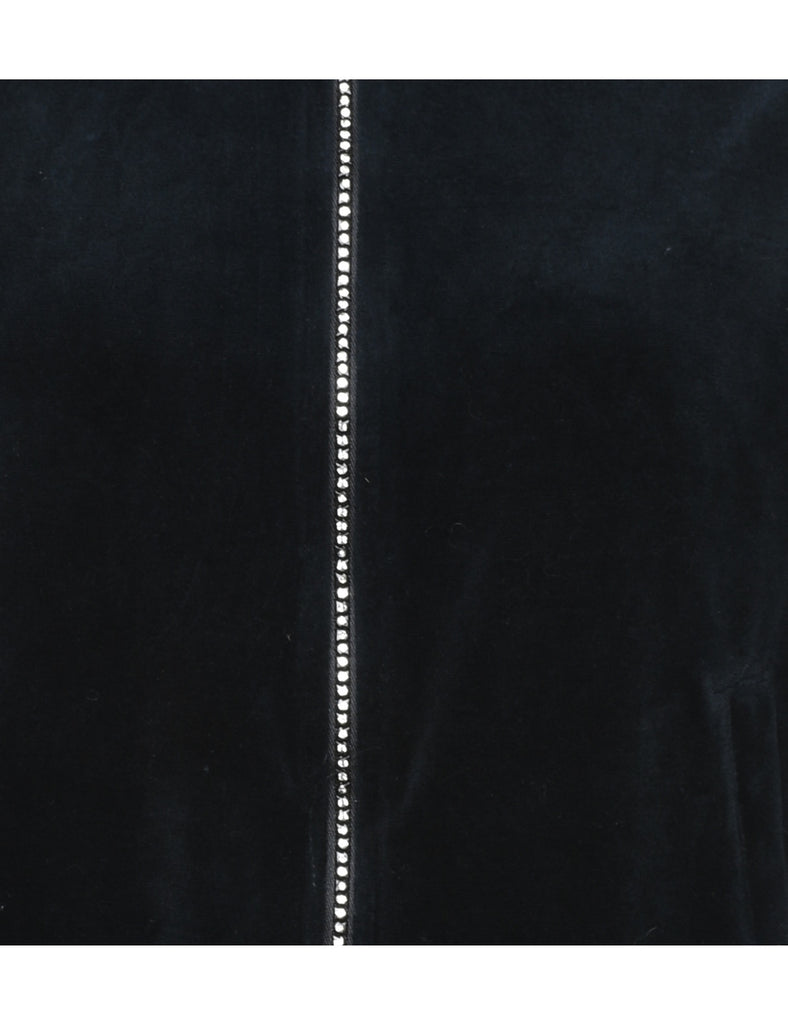 Velour Plain Black Y2K Sweatshirt - M