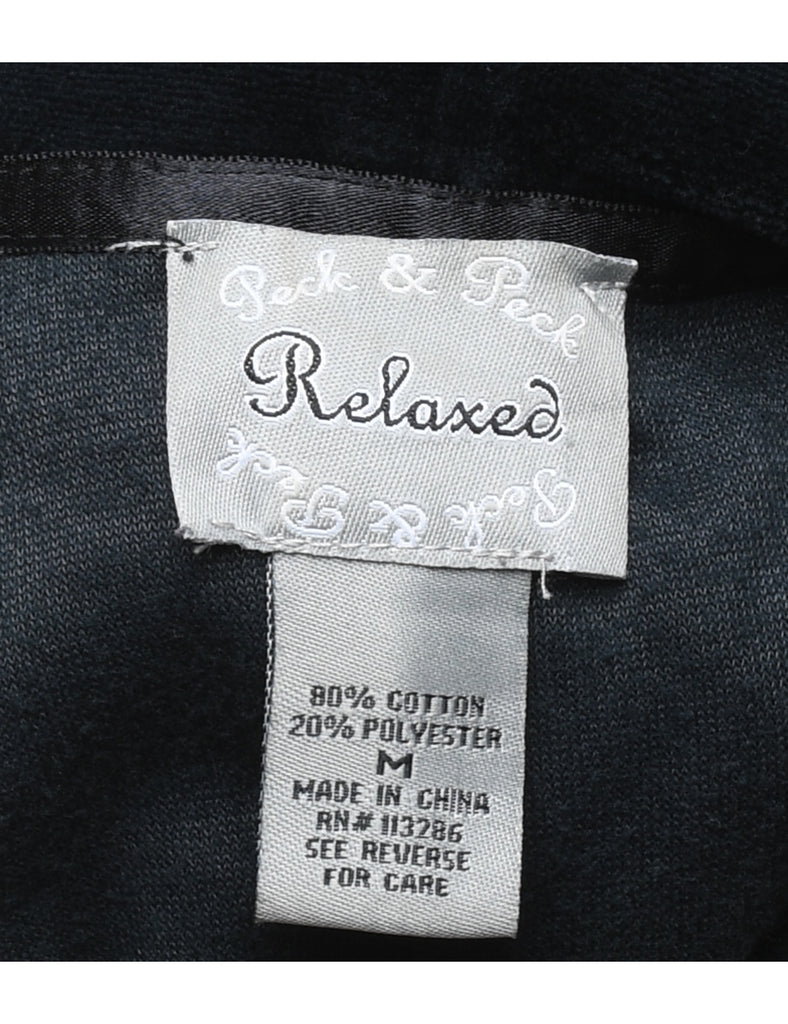 Velour Plain Black Y2K Sweatshirt - M