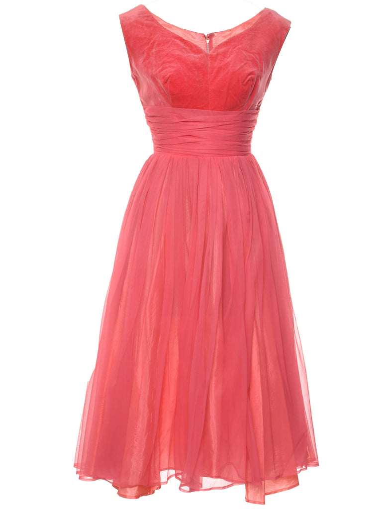 Velour Salmon Pink Ruched  Evening Dress - XS