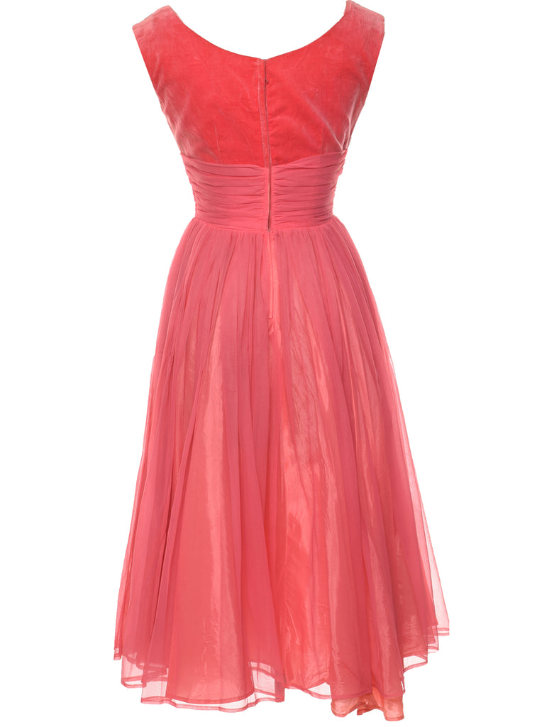 Velour Salmon Pink Ruched  Evening Dress - XS