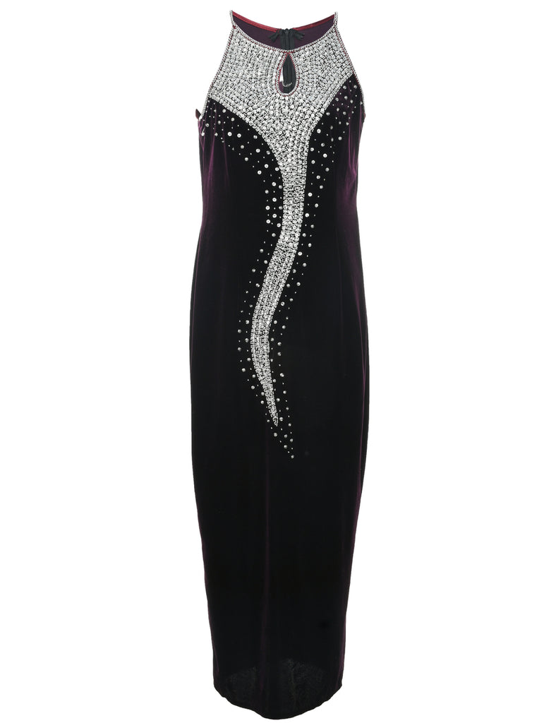 Velvet Embellished  Evening Dress - M