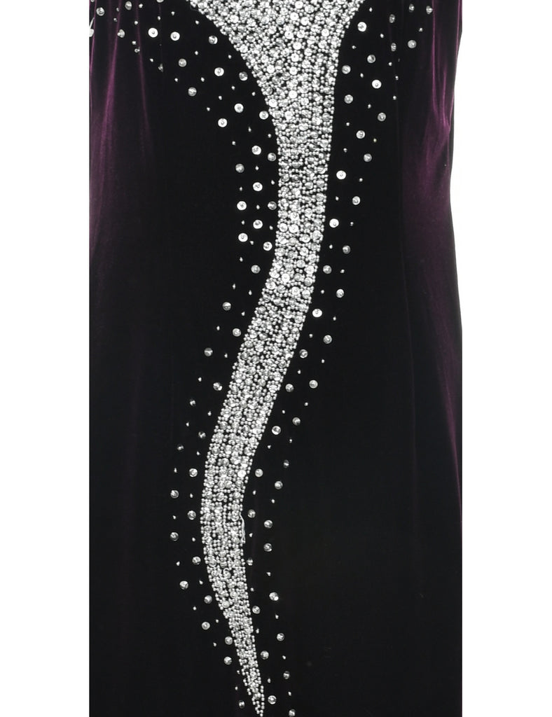 Velvet Embellished  Evening Dress - M