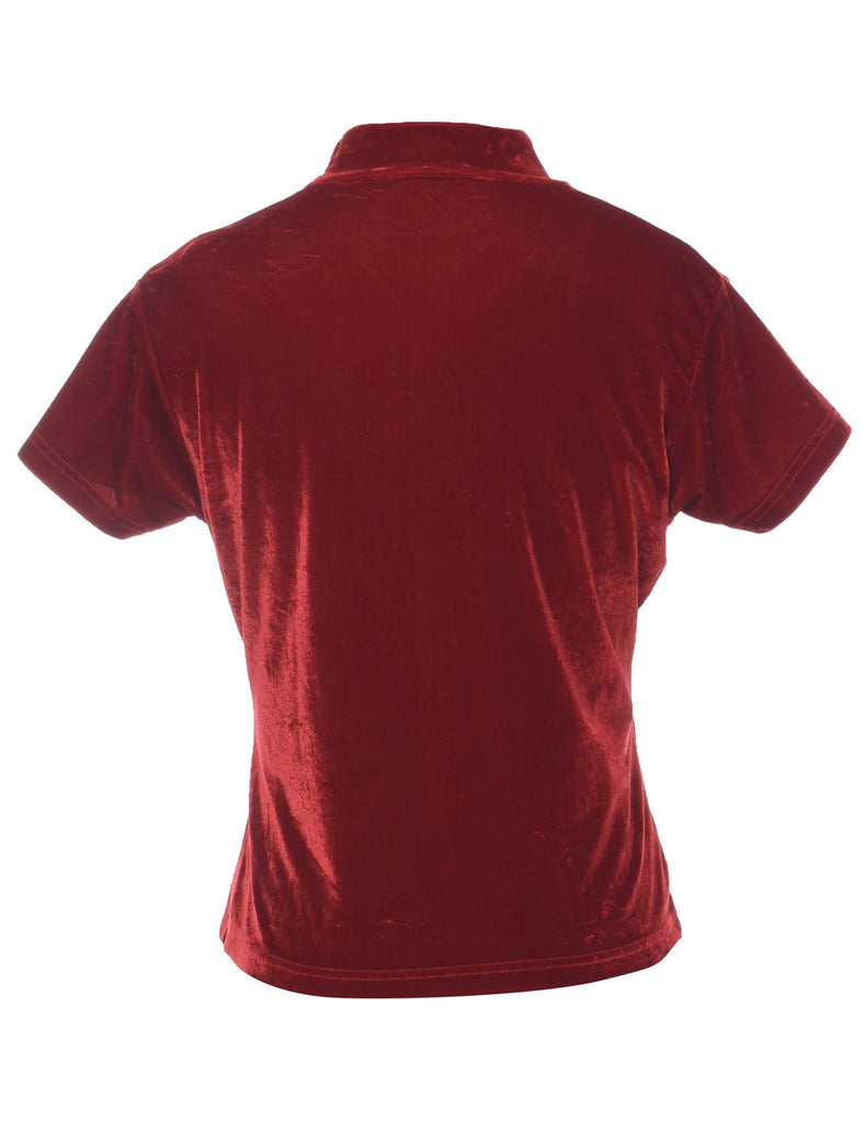 Velvet Fabric Red Evening Top - M