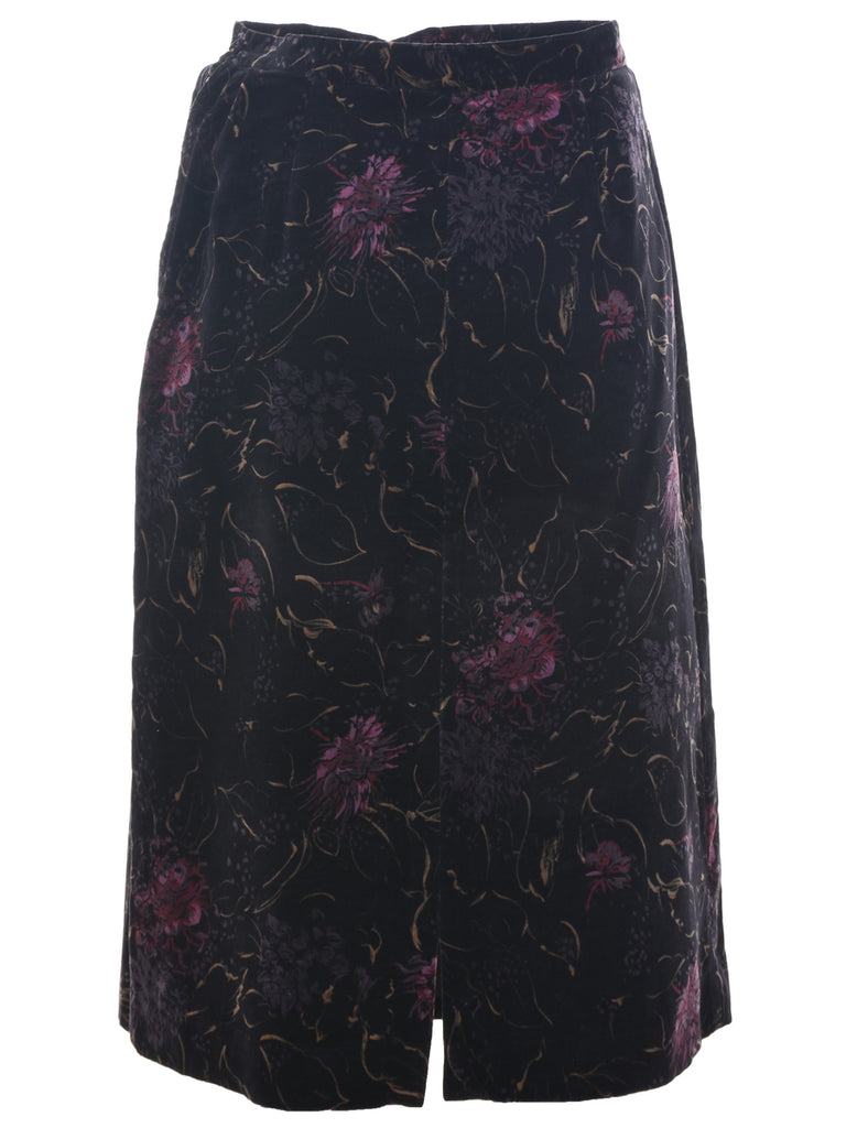 Velvet Floral Midi Skirt - S