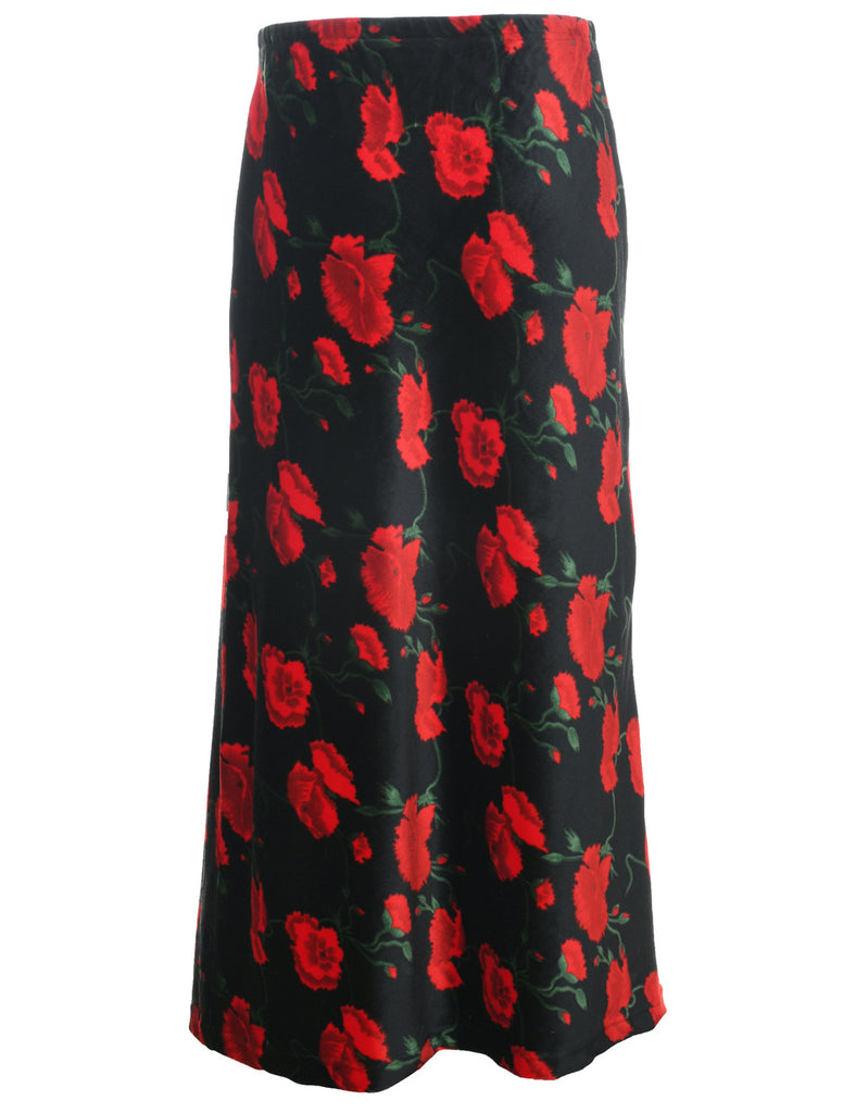 Velvet Floral Print Maxi Skirt - M