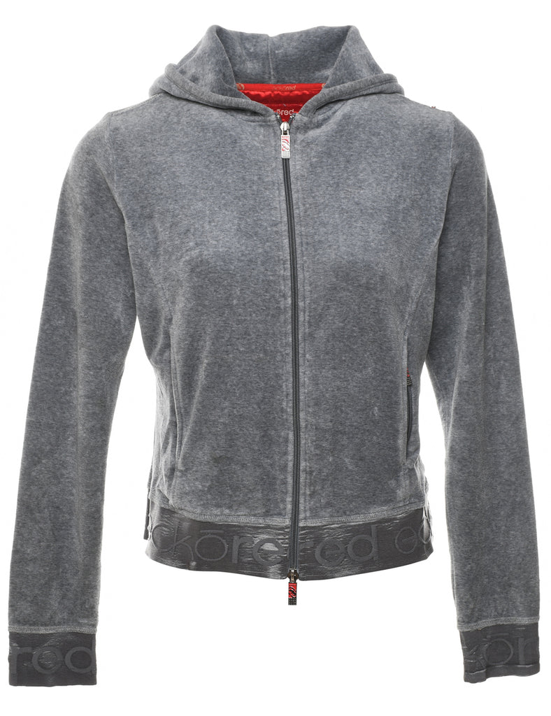 Velvet Hooded Grey Y2K Ecko Sweatshirt - M