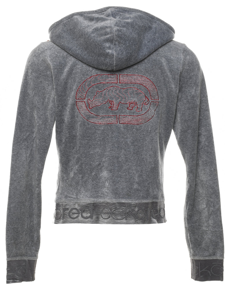 Velvet Hooded Grey Y2K Ecko Sweatshirt - M