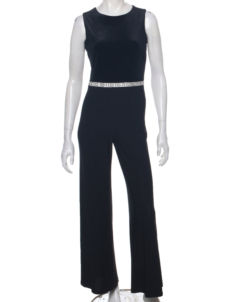 Velvet Panel Black Jumpsuit - S