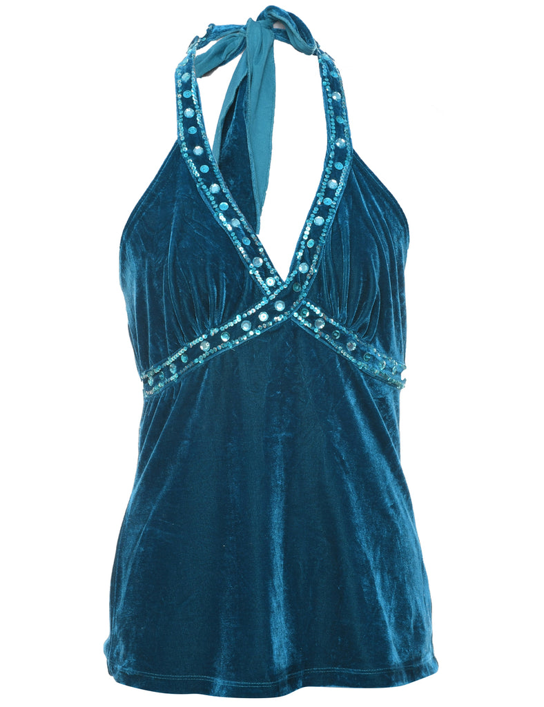 Velvet Turquoise Evening Top - S