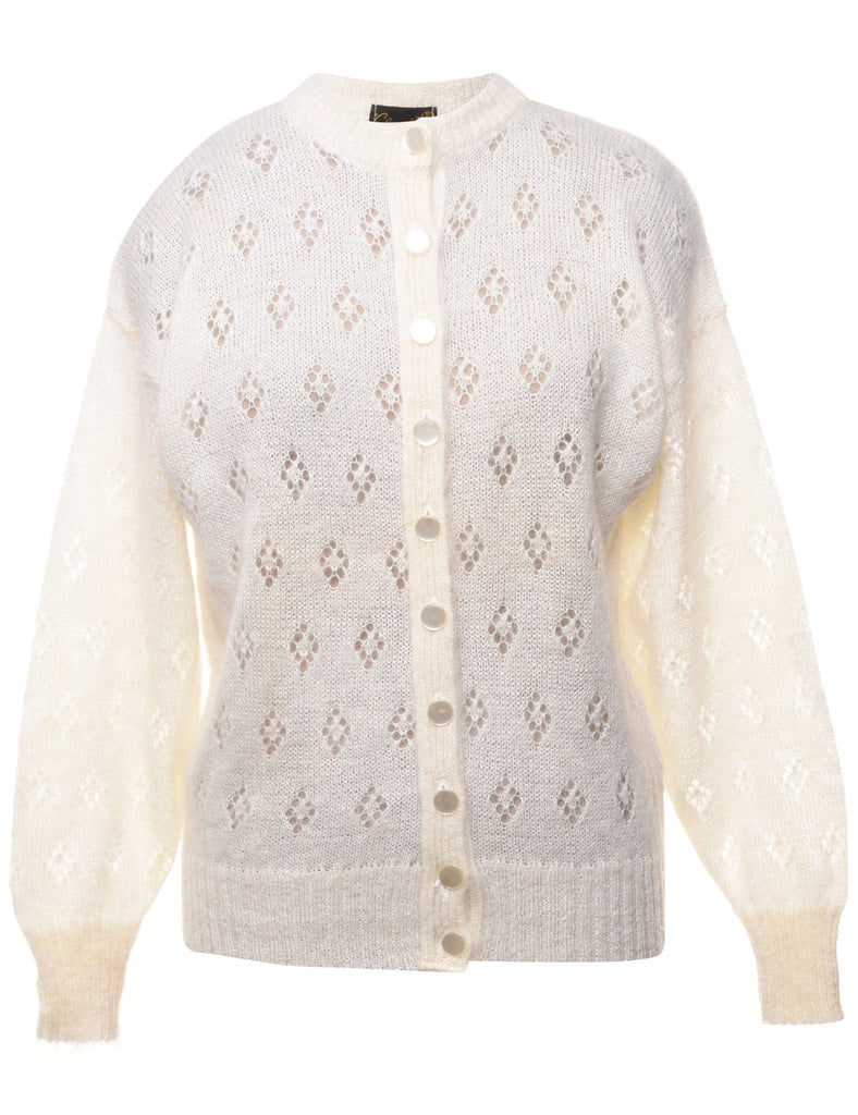 White Button Front Cardigan - L