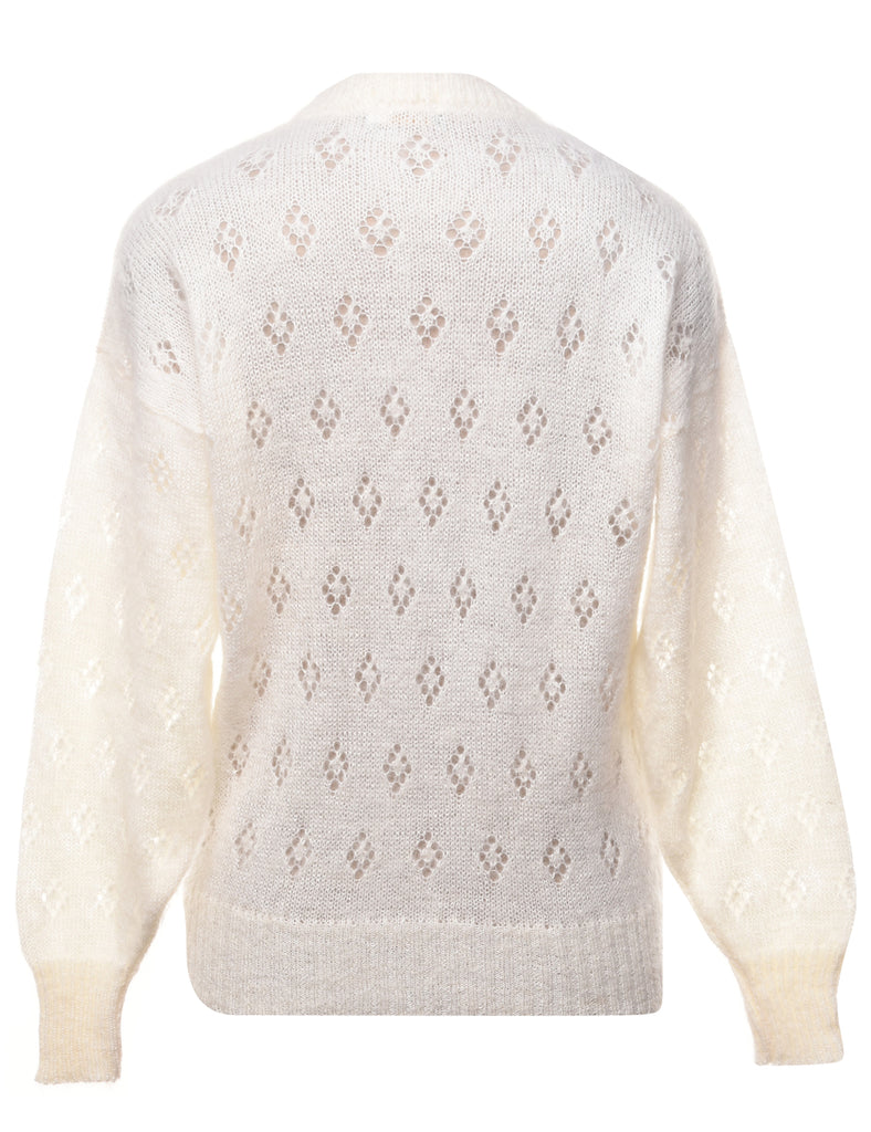 White Button Front Cardigan - L