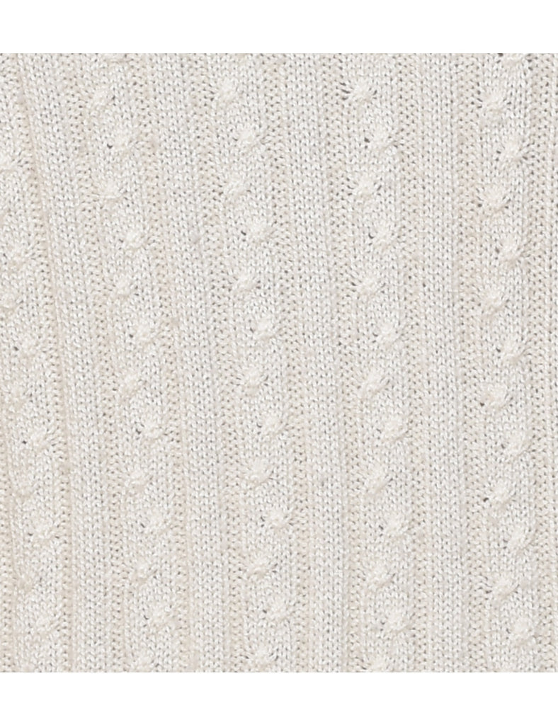 White Cable Knit Collar Detail Jumper - M