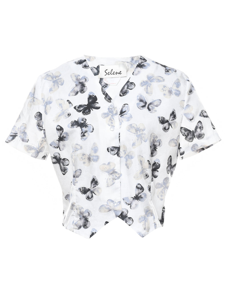 White Floral Blouse - M