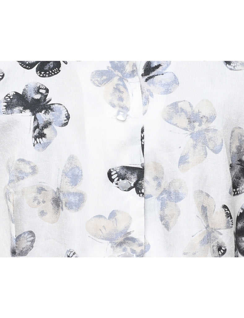 White Floral Blouse - M