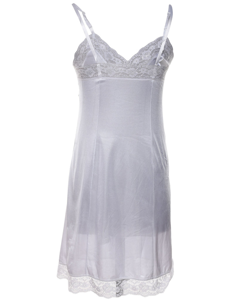 White & Lilac Lace Trim Strappy Slip Dress  - M