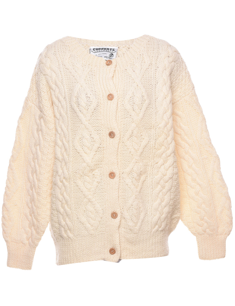 Wool Cable Knit Cardigan - M