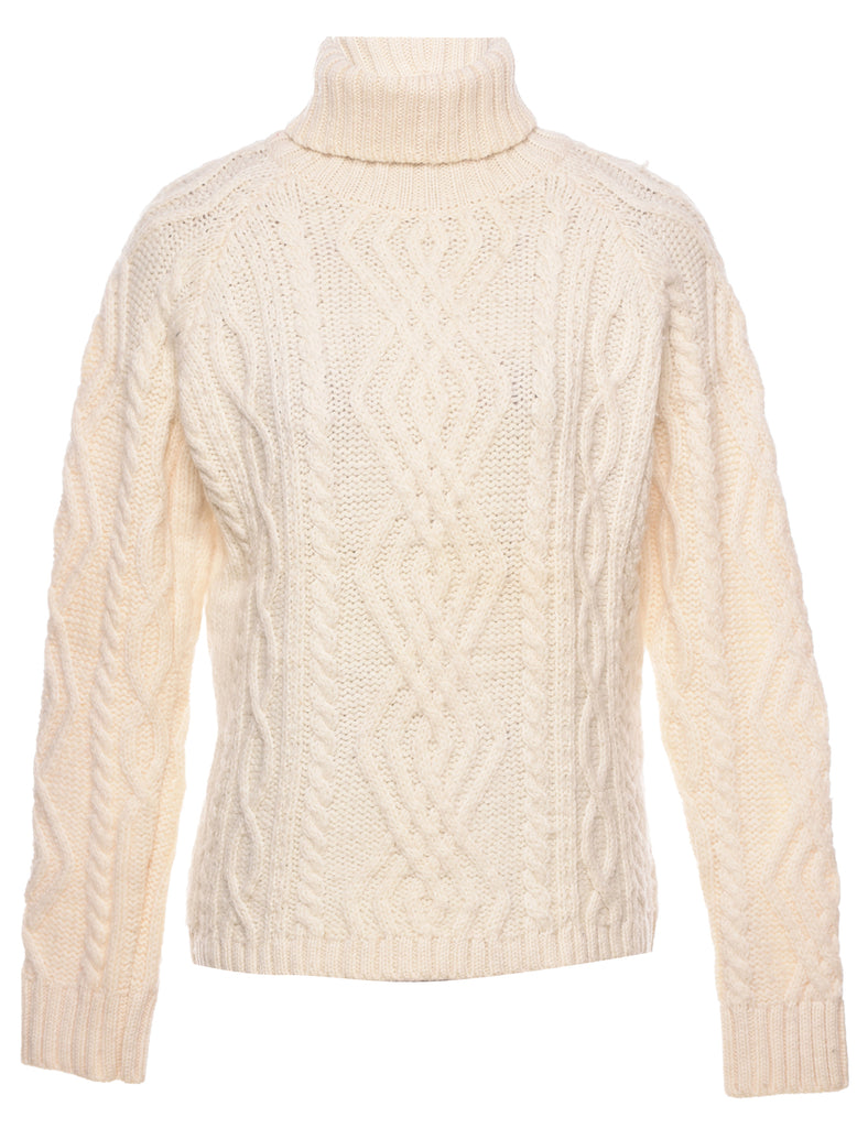 Wool Cable Knit Turtleneck Jumper - M