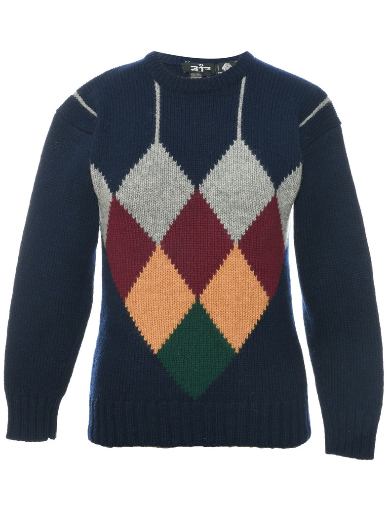 Wool Geometric Pattern Jumper - M