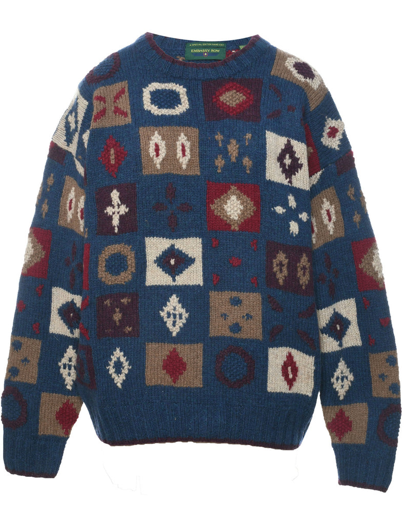 Wool Geometric Pattern Jumper - M