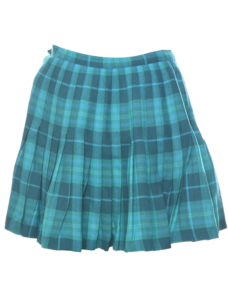 Wool Tartan Pleated Skirt - M