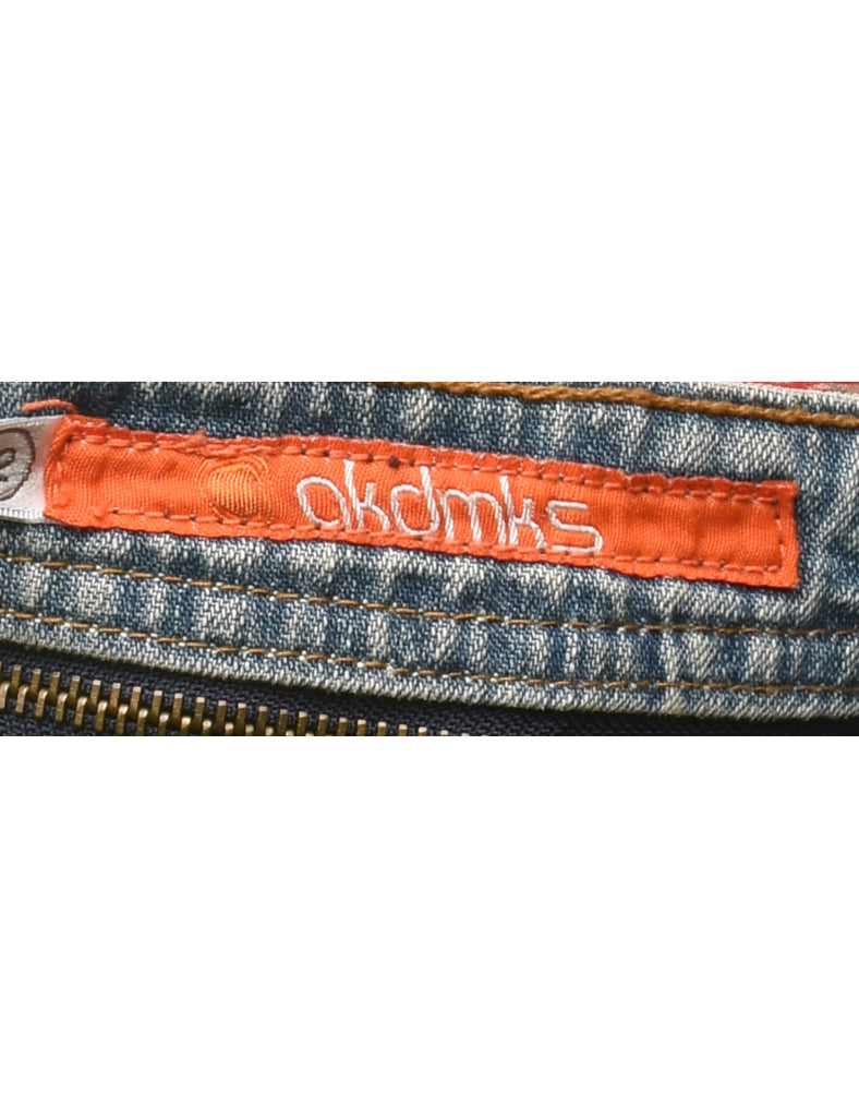 Y2K Floral Flared Jeans with Zipper and Skirt Detail - W33 L31