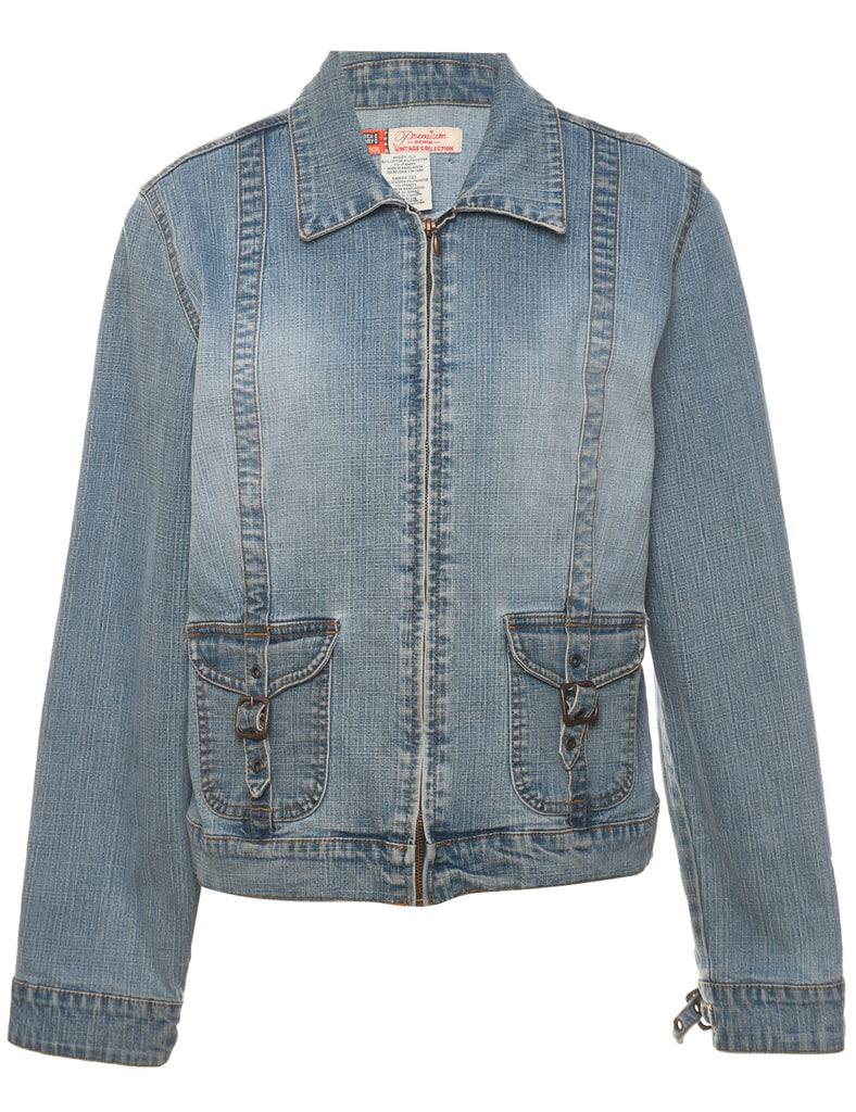 Y2K  Stone Wash Zip-Front Denim Vest - L