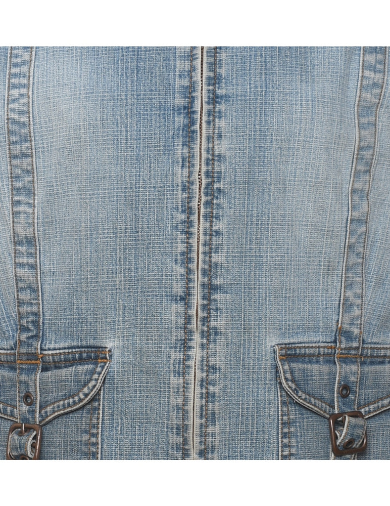 Y2K  Stone Wash Zip-Front Denim Vest - L