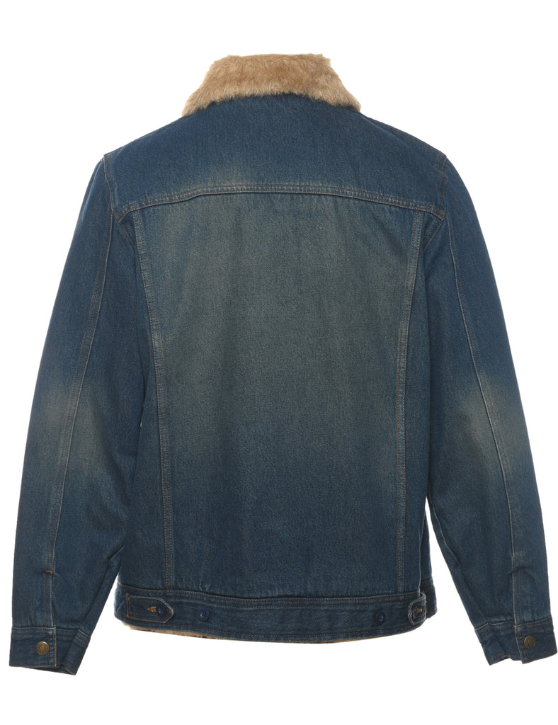Y2K Stonewash Faux Fur Trim Denim Jacket - L