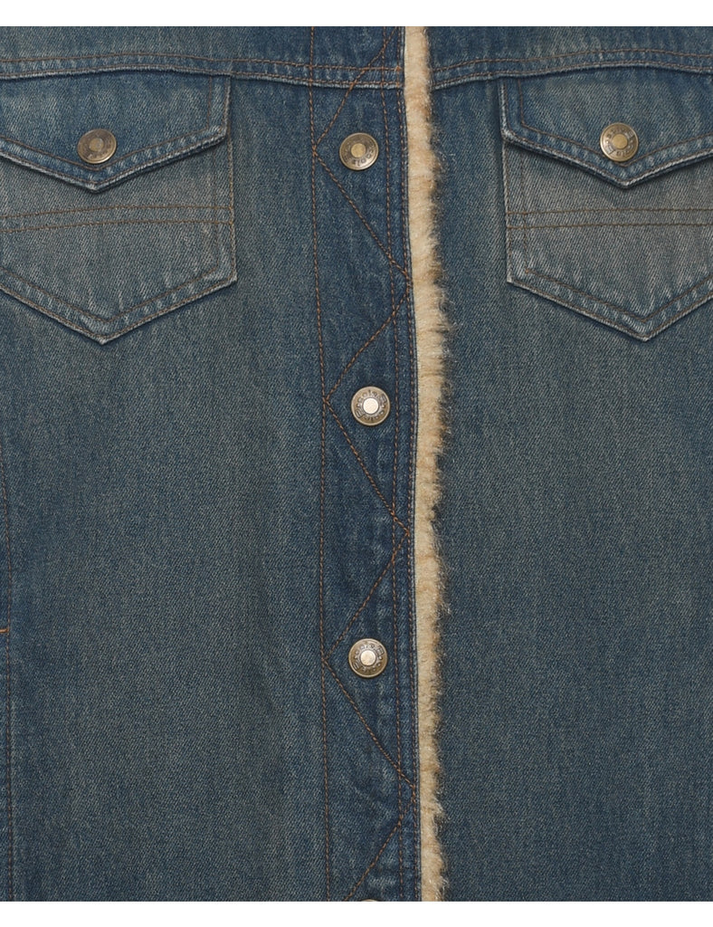 Y2K Stonewash Faux Fur Trim Denim Jacket - L