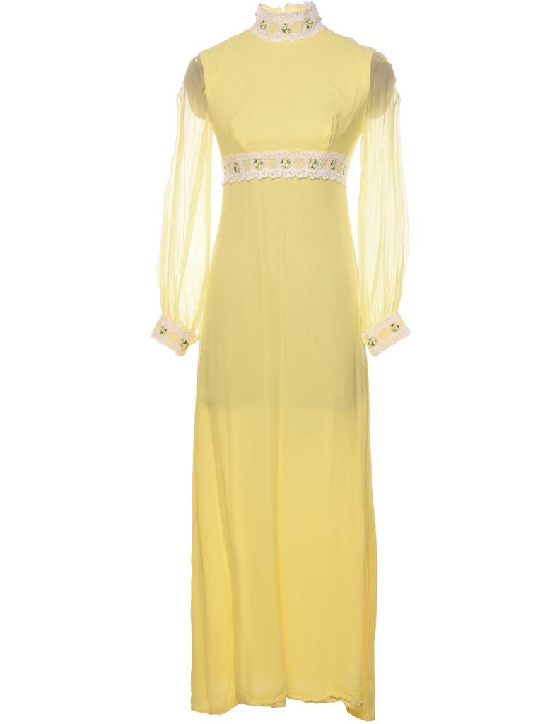 Yellow High Neck 1970s Maxi Dress - M