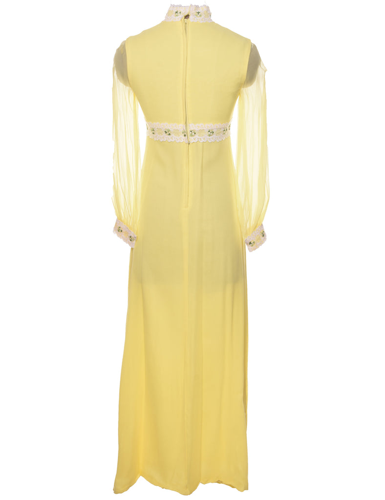 Yellow High Neck 1970s Maxi Dress - M