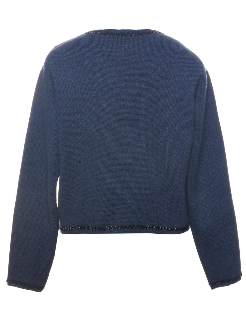 Zip Front Beaded Cardigan - M