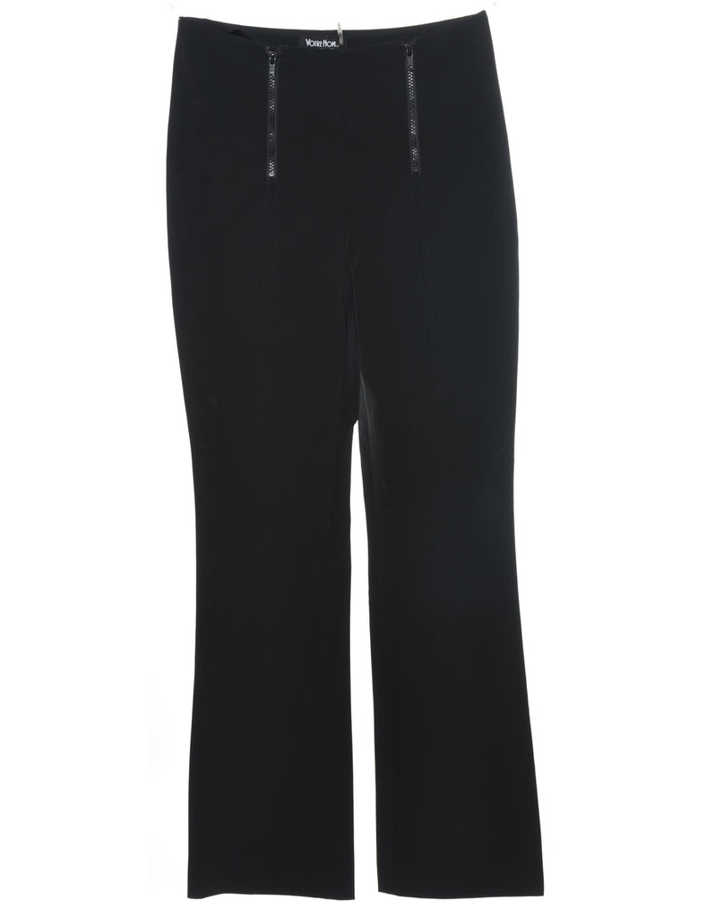 Zip Front Black Flared Leg Trousers - W26 L32