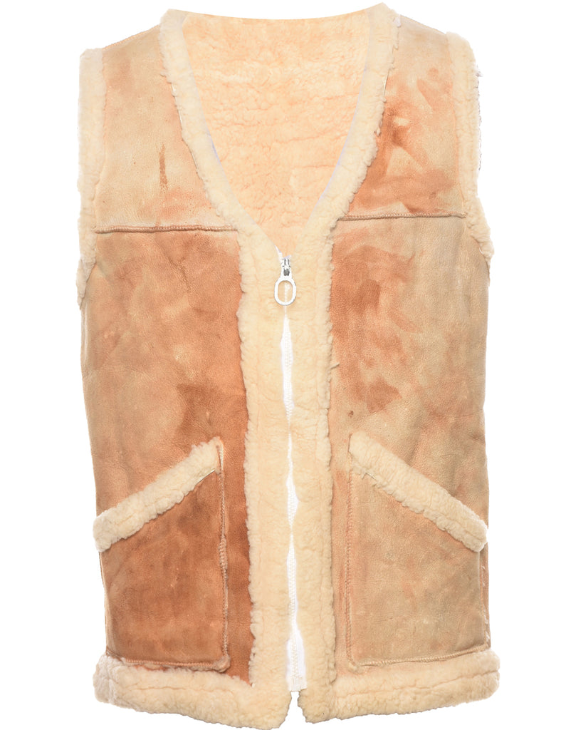 Zip Front Shearling Waistcoat - S